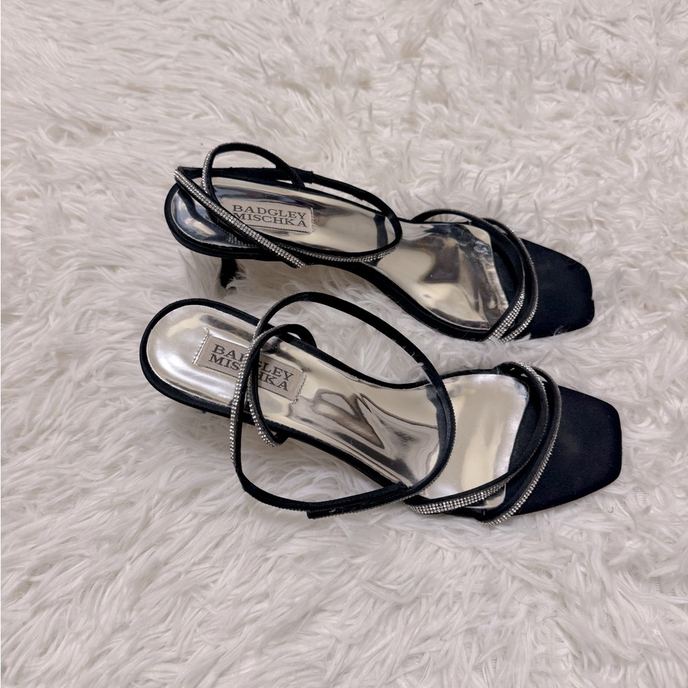 Badgley Mischka Black Strappy Heels Black Sparkly Heels Black Heels - Picture 2 of 5
